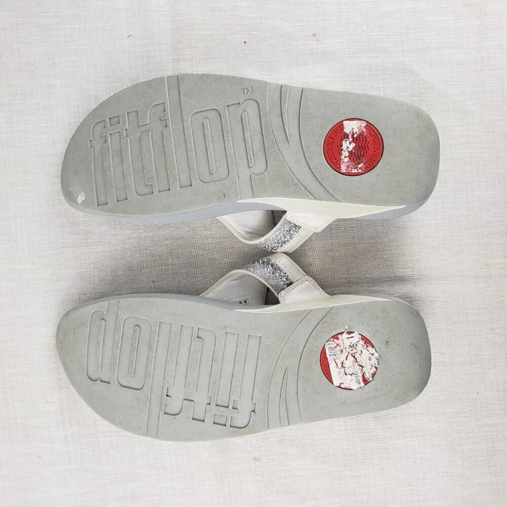 Fitflop Lulu Urban White Glitter Pearl Thong Sandals Bridal Wedding Size 11